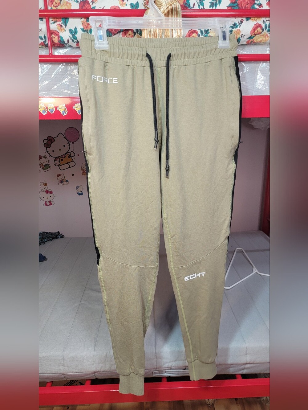 Force1 Men’s Olive Green Slim Jogger Pants with Black Trim Size Medium
